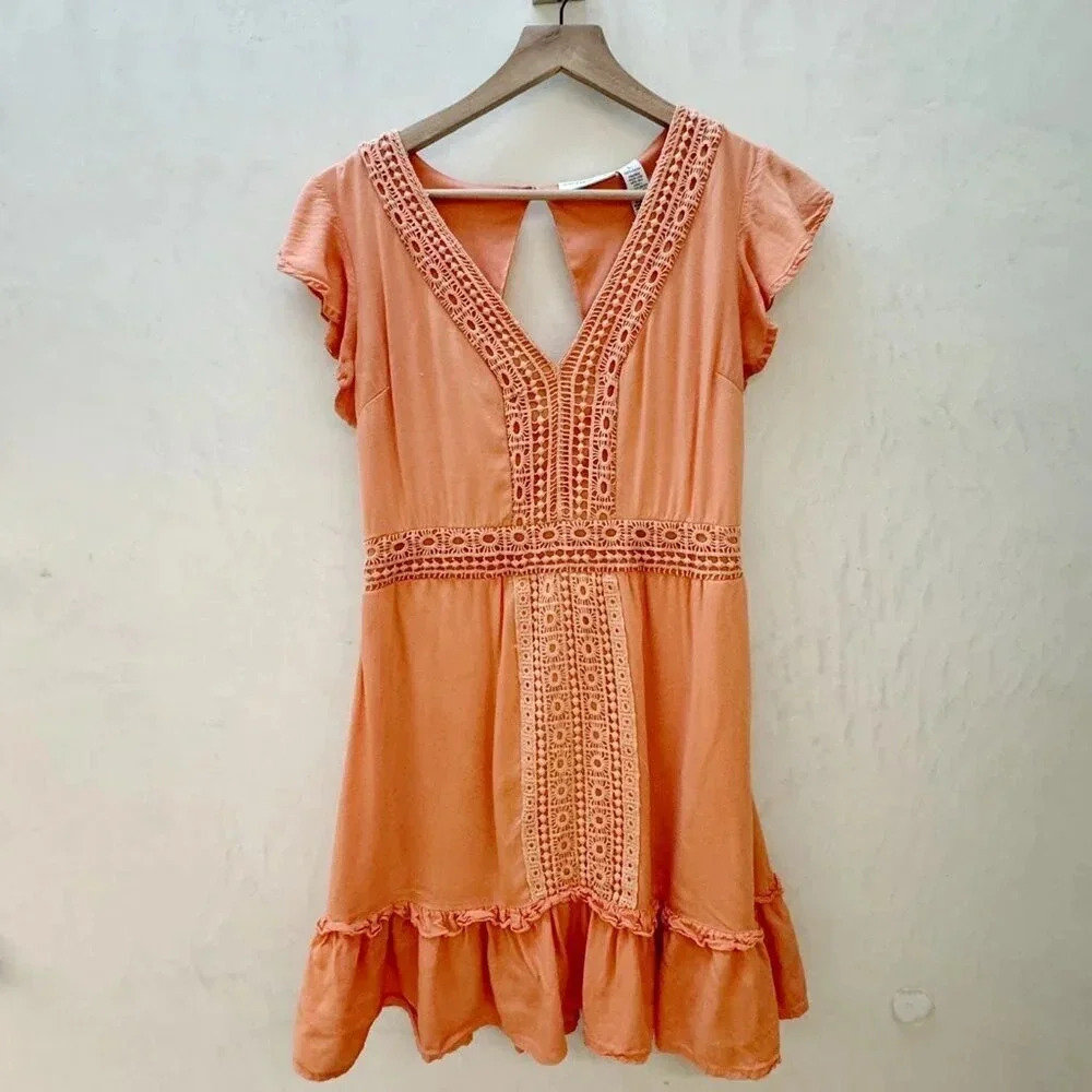 Sincerely Jules || Women's Embroidered and Ruffled Cap Sleeve Smocked Back Large